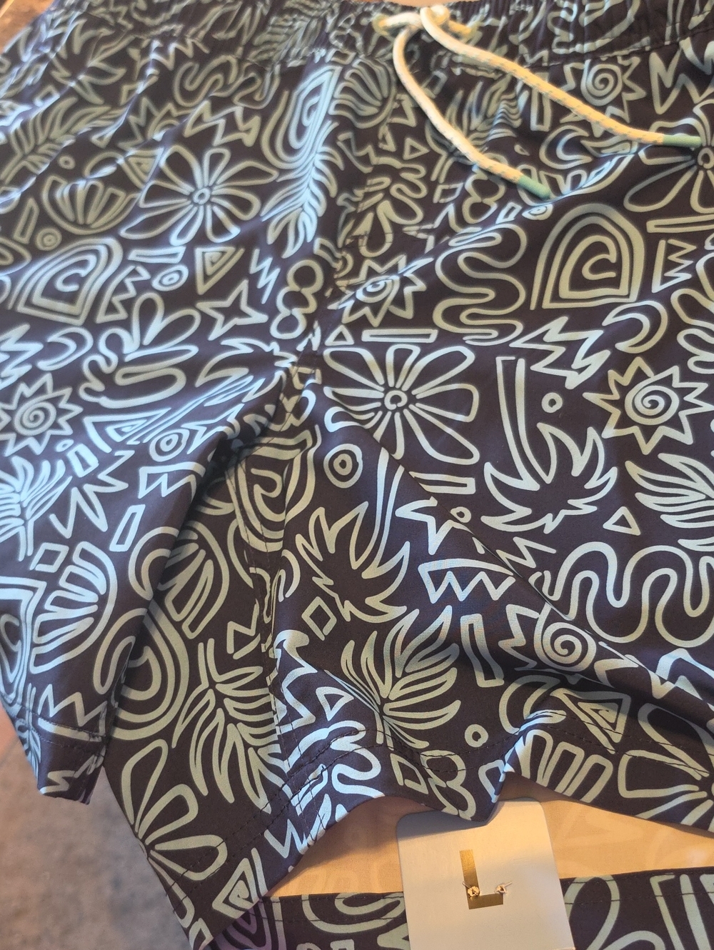 Members Mark Navy Swim Trunks with Light Blue Abstract Print